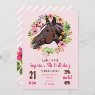 Invitation Horse Birthday Party Cowgirl Pink Floral Birthday