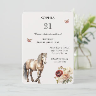 Invitation Horse Bourgogne Crème Florale Anniversaire