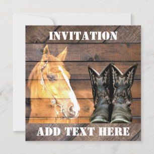 Invitation Horse Cowboy Boots Rustic Barque