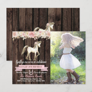Invitation Horse Cowgirl Photo Girl Pony fête d'anniversaire