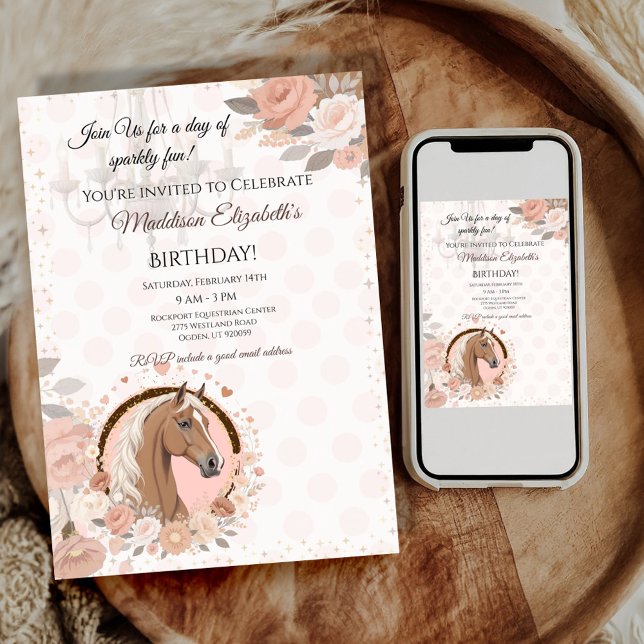 Invitation Horse Elegant Birthday  (Celebrate in style with this charming birthday invitation featuring a beautiful horse design. 
)