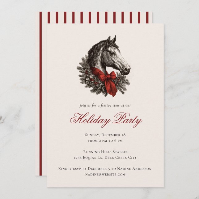 Invitation Horse Equestrian Festive Christmas Holiday Party (Devant / Derrière)