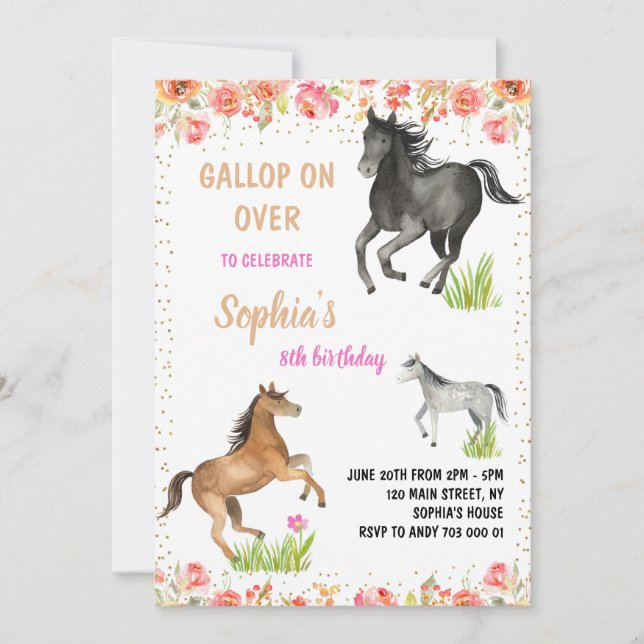 Invitation Horse Gallop sur Over Girl Birthday Party (Devant)