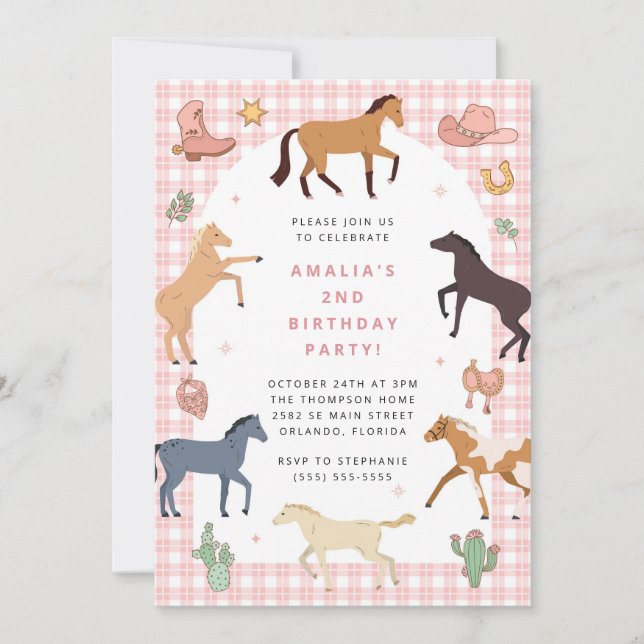Invitation Horse Pony Saddle Up Cowgirl Girl Birthday  (Devant)