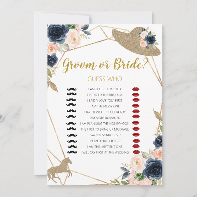 Invitation Horse Race Groom or Bride Bridal Shower Game  (Devant)