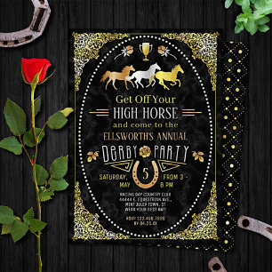 Invitation Horse Racing Derby Day Party Art Déco Black Gold