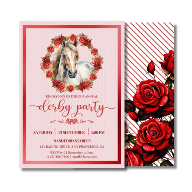 Invitation Horse Racing Derby Party Roses de couronne (Derby Racing Horse party invitation wreath roses)