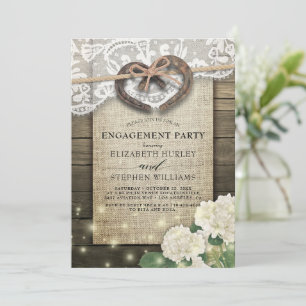 Invitation Horseshoe Burlap Lace Hydrangea Engagement Party