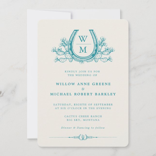 Invitation Horseshoe Cactus Western Pays Mariage photo (Devant)