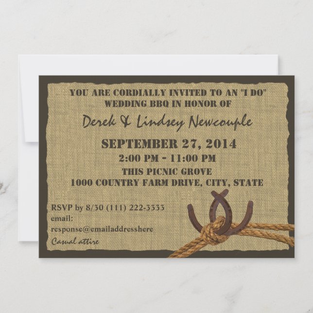 Invitation Horseshoe et corde BBQ Réception de mariage (Devant)