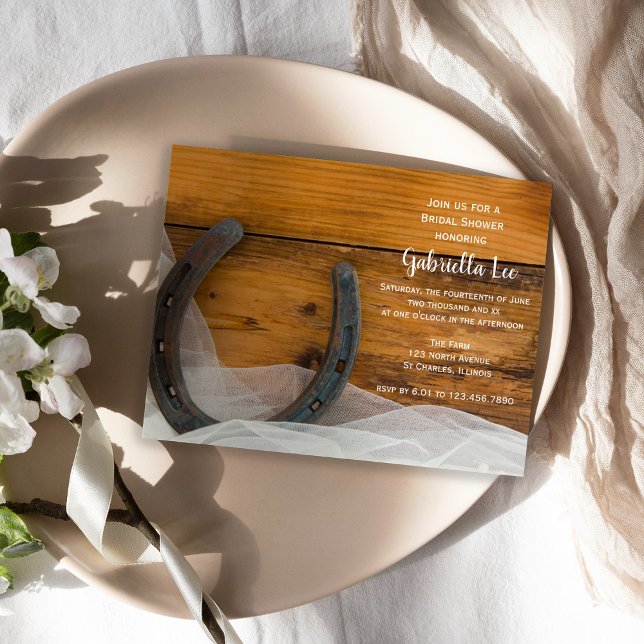 Invitation Horseshoe et Veil Country Barn Fête des mariées (Créateur téléchargé)