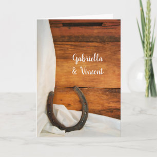 Invitation Horseshoe et White Satin Country Barn Mariage