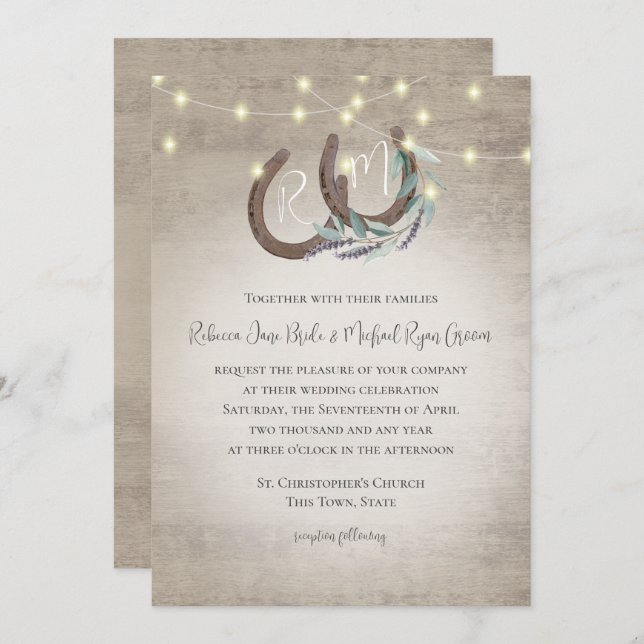 Invitation Horseshoe Lavande et aquarelle Sage (Devant / Derrière)