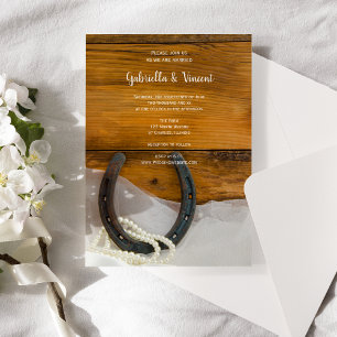 Invitation Horseshoe, Pearls et Barn Wood Mariage de l'Ouest