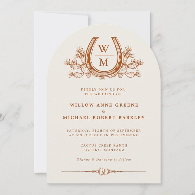 Invitation Horseshos Cactus Western Country Boho Mariage (Devant)