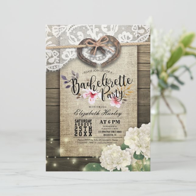 Invitation Horseshots Heart Lace Hydrangea Bachelorette Party (Debout devant)