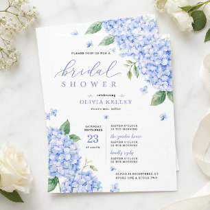 Invitation Hortensia Bleu Élégant Floral Aquarelle