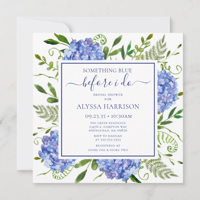 Invitation Hortensia Bleu Quelque Chose de Bleu Avant Moi (Devant)