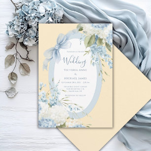 Invitation Hortensias blancs bleus Mariage élégant jaune