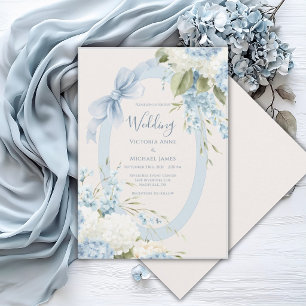 Invitation Hortensias Blancs Bleus Mariage Élégant Vintage