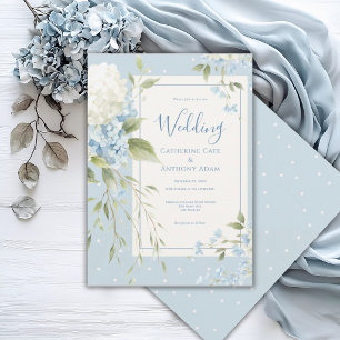 Invitation Hortensias Bleus Blancs Mariage Élégant Vintage