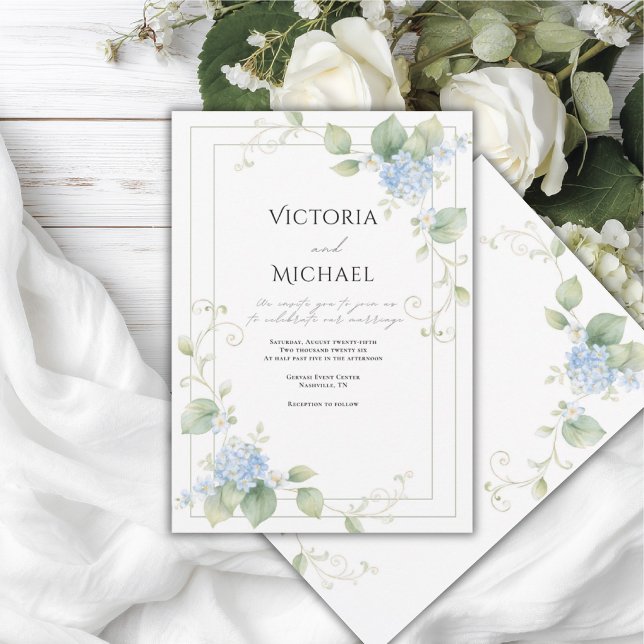 Invitation Hortensias Bleus Élégance Florale de Mariage (Créateur téléchargé)