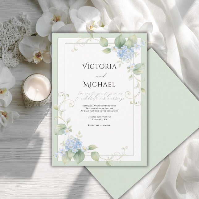 Invitation Hortensias Bleus Élégance Florale de Mariage (Créateur téléchargé)