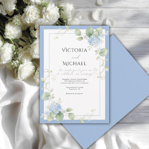 Invitation Hortensias Bleus Élégance Florale de Mariage