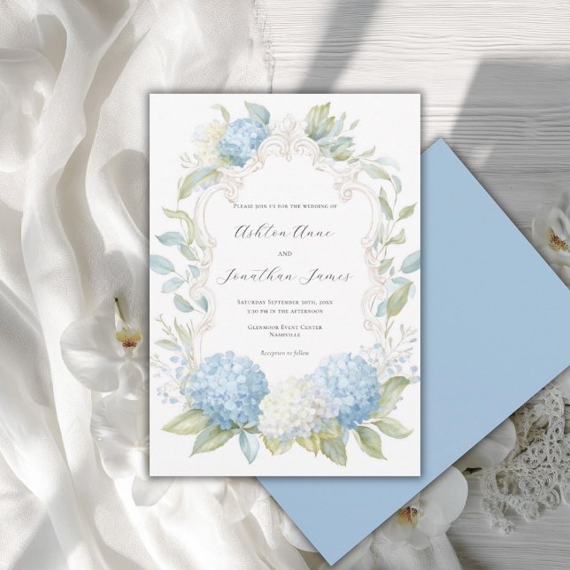 Invitation Hortensias Bleus et Blancs Mariage Élégant (Créateur téléchargé)
