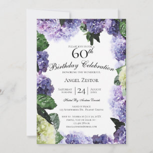 Invitation Hortensias ivoire et violets 60e anniversaire bl