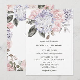 Invitation Hortensias vintages et roses d'aquarelle