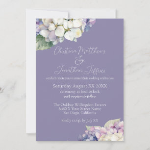 Invitation Hortensias violets et blancs sur mariage lavande