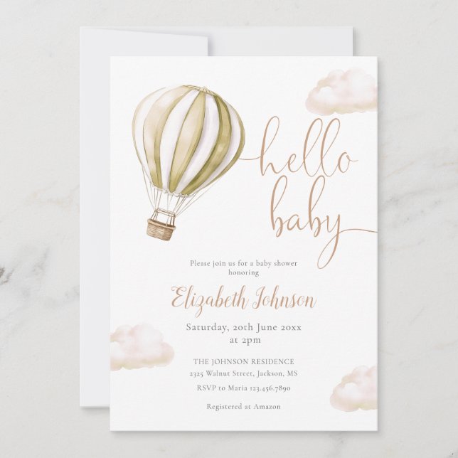 Invitation Hot Air Balloon All In One Neutral Baby Shower (Devant)