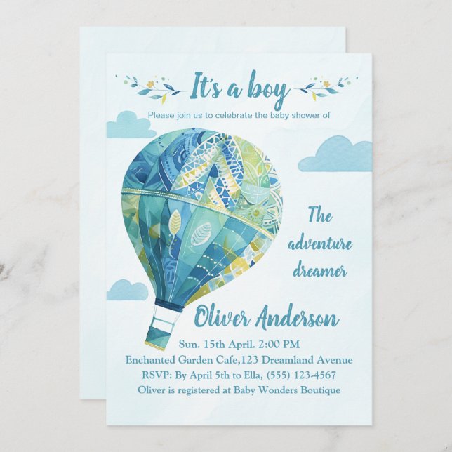 Invitation Hot Air Balloon C'est un garçon Baby shower Invita (Devant / Derrière)