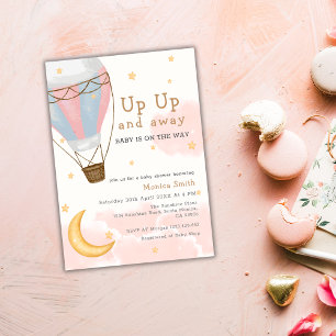 Invitation Hot Air Balloon Lune Stars Girl Baby shower