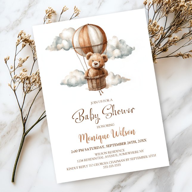 Invitation Hot Air Balloon Teddy Bear Baby Shower (Créateur téléchargé)