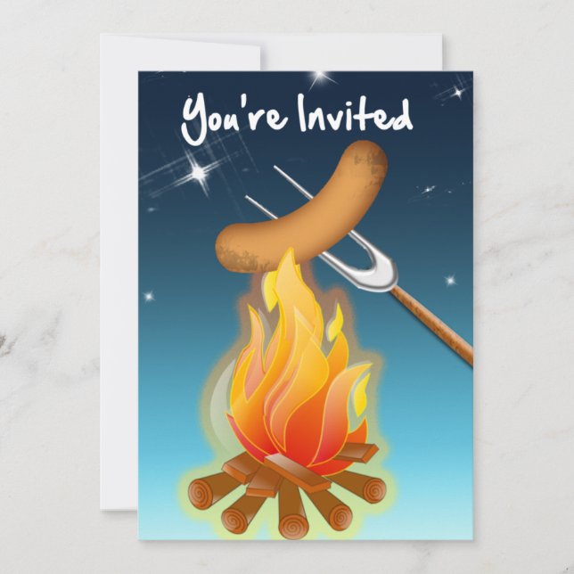 Invitation Hot-dog au-dessus de feu de camp vous êtes invités (Devant)