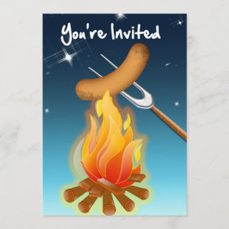 Invitation Hot-dog au-dessus de feu de camp vous êtes invités