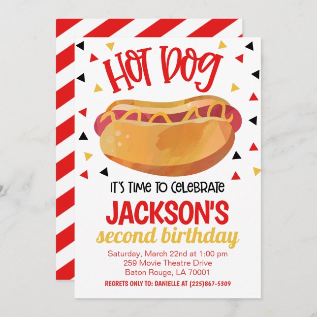 Invitation Hot Dog Birthday Party Invite (Devant / Derrière)