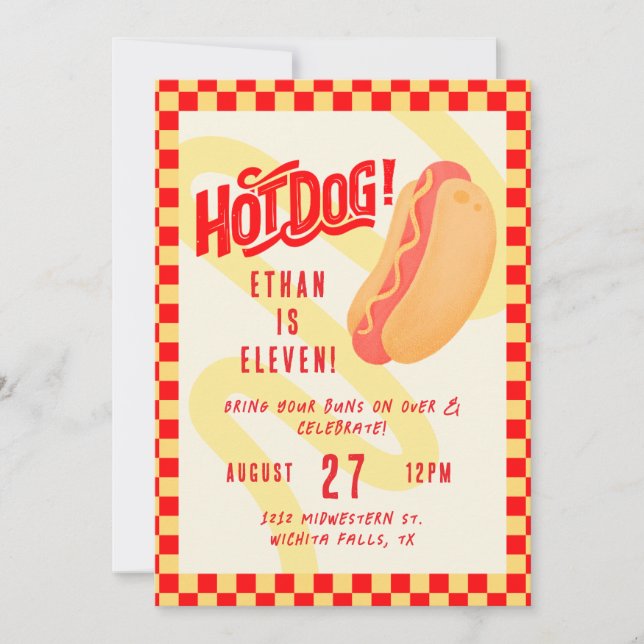 Invitation Hot Dog! Cook out themed, Any age birthday  (Devant)