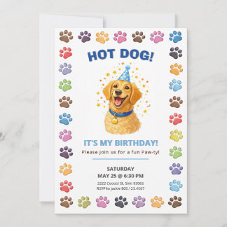 Invitation Hot Dog It’s My Birthday, Puppy Paw-ty 
