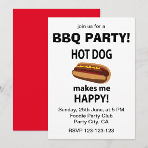 Invitation Hot Dog Me Rend Heureux Fête BBQ Hot Dog