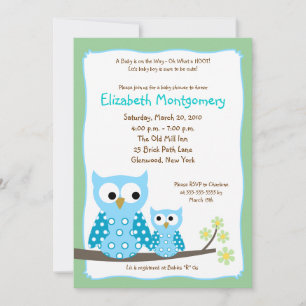 Invitation HOT OWLS BLUE boy Baby shower 5x7