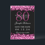 Invitation Hot Pink 80th Birthday Enregistrer la date avec le<br><div class="desc">Design élégant "80th Birthday Party" avec Hot Rose String Lights et nom personnalisé et détails texte. Facile à utiliser et facile à personnaliser. Commandez aujourd'hui !</div>