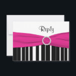 Invitation Hot Pink, Black, White 16th Birthday Reply Card<br><div class="desc">****VEUILLEZ NOTER que le ruban et les bijoux sont des images imprimées et ne sont pas réels. Cette carte RSVP chic rose chaud, noir et blanc rayé correspond à l'invitation du 16ème anniversaire présentée ci-dessous. Les choix de texte et de papier sont tous personnalisables. Si vous souhaitez changer quelque chose...</div>