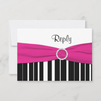 Invitation Hot Pink, Black, White 16th Birthday Reply Card