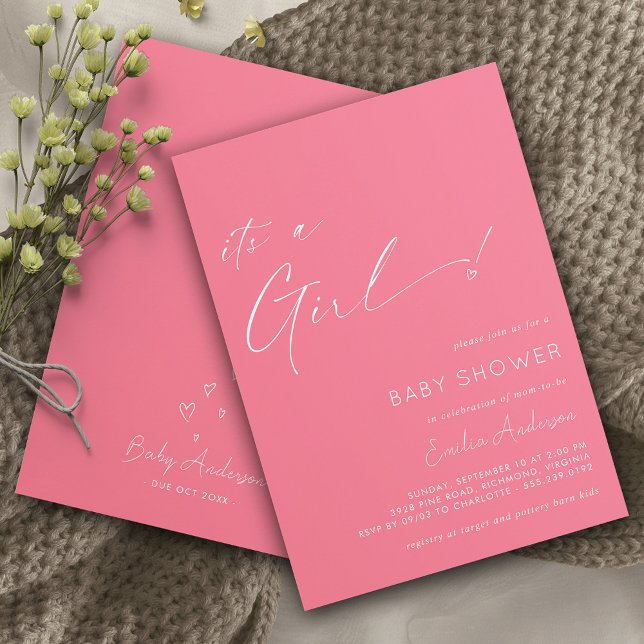 Invitation Hot Pink | Coeur mignon C'est un Baby shower de fi (Créateur téléchargé)