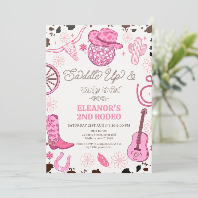 Invitation Hot Pink Cowgirl Disco Ball 2ème Rodeo Anniversair (Debout devant)