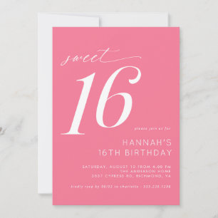 Invitation Hot Pink   Cute Bright Cerise Sweet 16 Anniversair