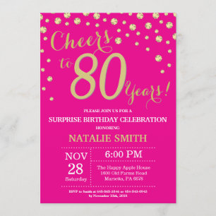 Invitation Hot Pink et Gold Surprise 80e anniversaire Diamond